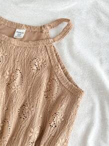 SHEIN Vestido de tirantes bordado con diseño distintivo y de tejido de punto hueco para niñas en verano - Café - Ver 6