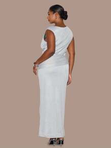 MUSERA Plus Size Asymmetric Neck Sleeveless Knit Tie Detail Maxi Dress Casual, Cute, Cool Girl, Casual, Flowy, Versatile, Minimalistic - Baby Blue - View 2