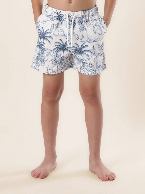 SUMWON Tropical Print Swim Trunks Board Shorts Swimming Beach Vacation Summer Pool Seaside Boys