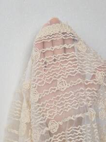 Freevana 大码休闲度假浪漫钩针透视性感雪纺防晒薄开衫，适合工作、派对、音乐节、家居服、海滩出游和阳光明媚的日子。 - 杏色 - 查看 7