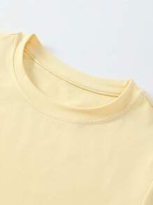 INAWLY Women's Casual Solid Color Ruched T-Shirt, Yellow Top, Versatile For Summer - Yellow - View 5