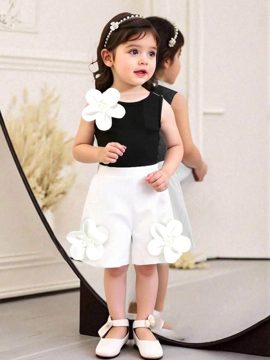 Baby Girl Summer Casual 3D Floral Decor Vest And Shorts Set Toddler Girl White Shorts Set Toddler Girl Summer Set Toddler Girl Two Piece Set Flower Girl Two Piece Set Toddler Girl Clothes Toddler Girl Clothes Summer Sets Toddler Girl White Two Piece Flower Two Piece Set Toddler Toddler Girl Two Piece Set With Flower White Short Set Toddler Girl