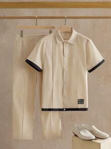 Manfinity NXTstreet 2pcs/Set Men's Casual Striped Shirt Outfit, Fashionable & Comfortable Summer Suits