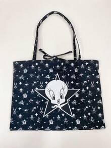 LOONEY TUNES X SHEIN Tas Bahu Fashion Bermotif Kartun Kapasitas Besar - Hitam - View 1