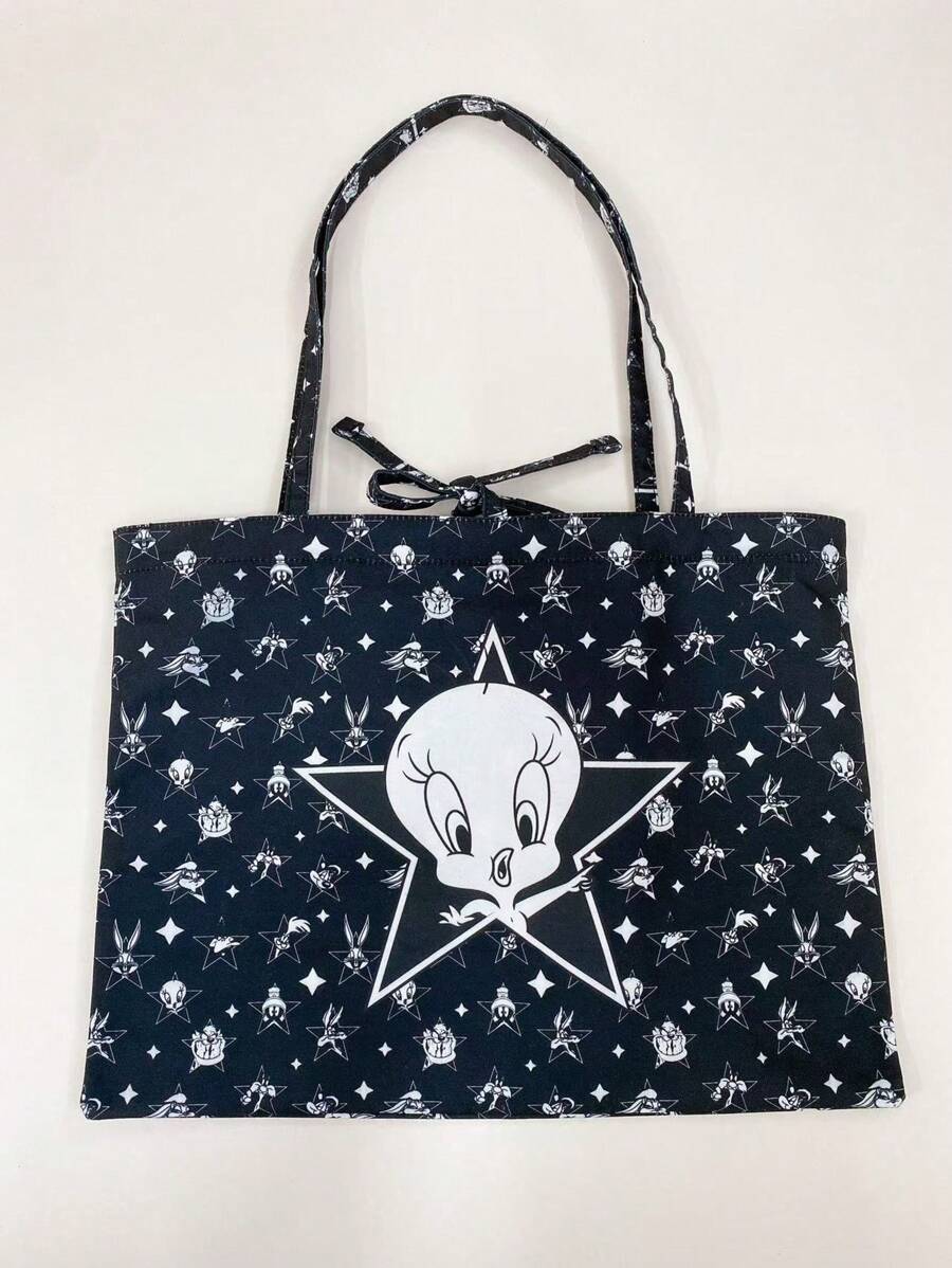 LOONEY TUNES X SHEIN Tas Bahu Fashion Bermotif Kartun Kapasitas Besar - Hitam - View 1