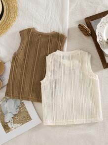 SHEIN Vintaside Kids Set de 2 piezas de chaleco sin mangas con diseño hueco y de malla de moda para bebé niño en verano - Multicolor - Ver 2