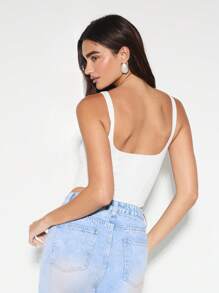 KIZN Body elegante sin mangas con cuello de barco, ajuste clásico, silueta de talle alto, ajustado, para usar en verano, playa, club, fiesta - Blanco - Ver 2