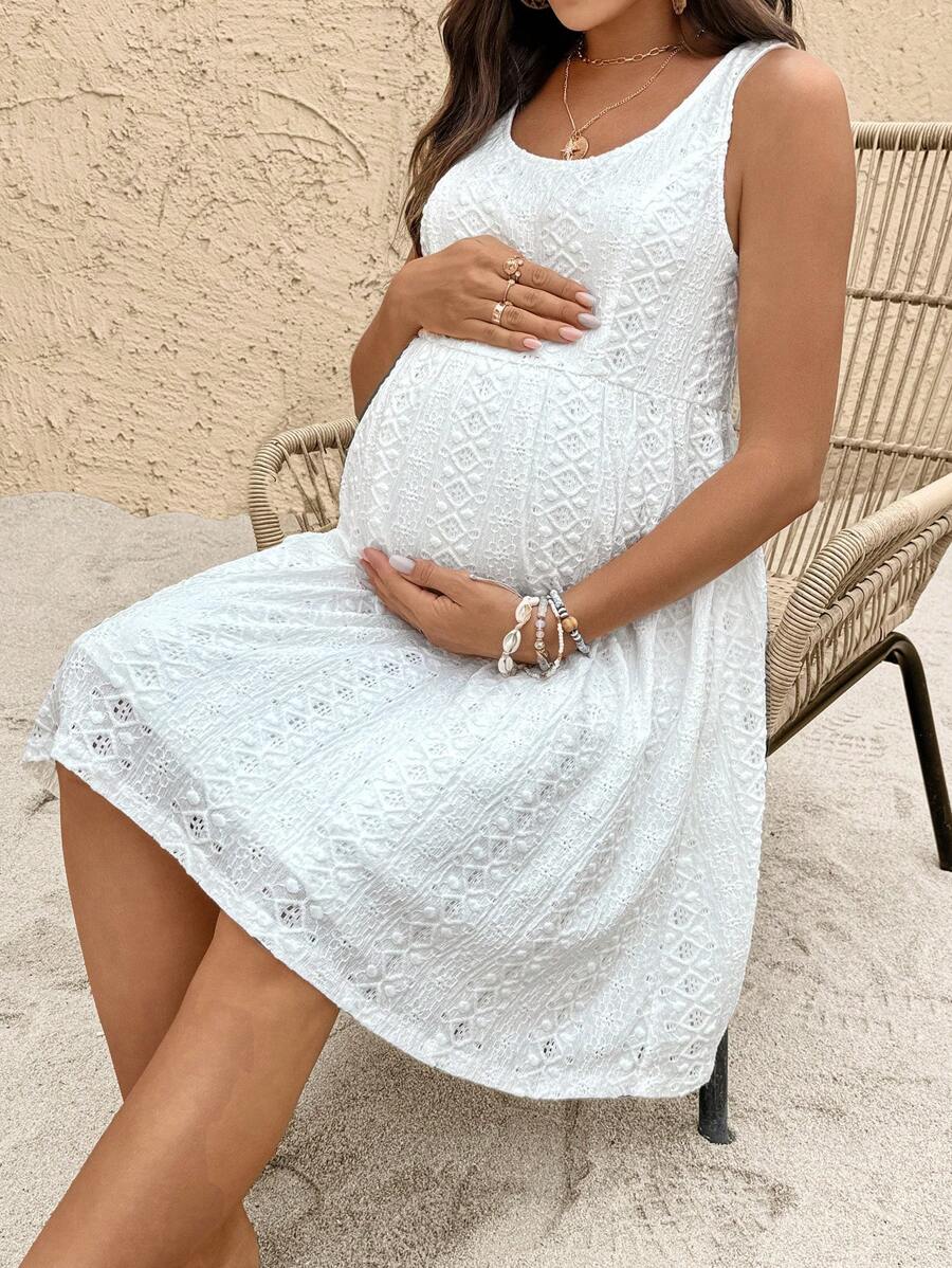 SHEIN Vestido de maternidade sem mangas com gola redonda e cor sólida