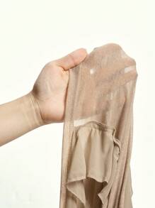 ROMWE Grunge Punk Váy bó hở vai xếp nếp phong cách retro Apocalypse Y2K xẻ eo cao cho nữ - Màu be - Xem 7