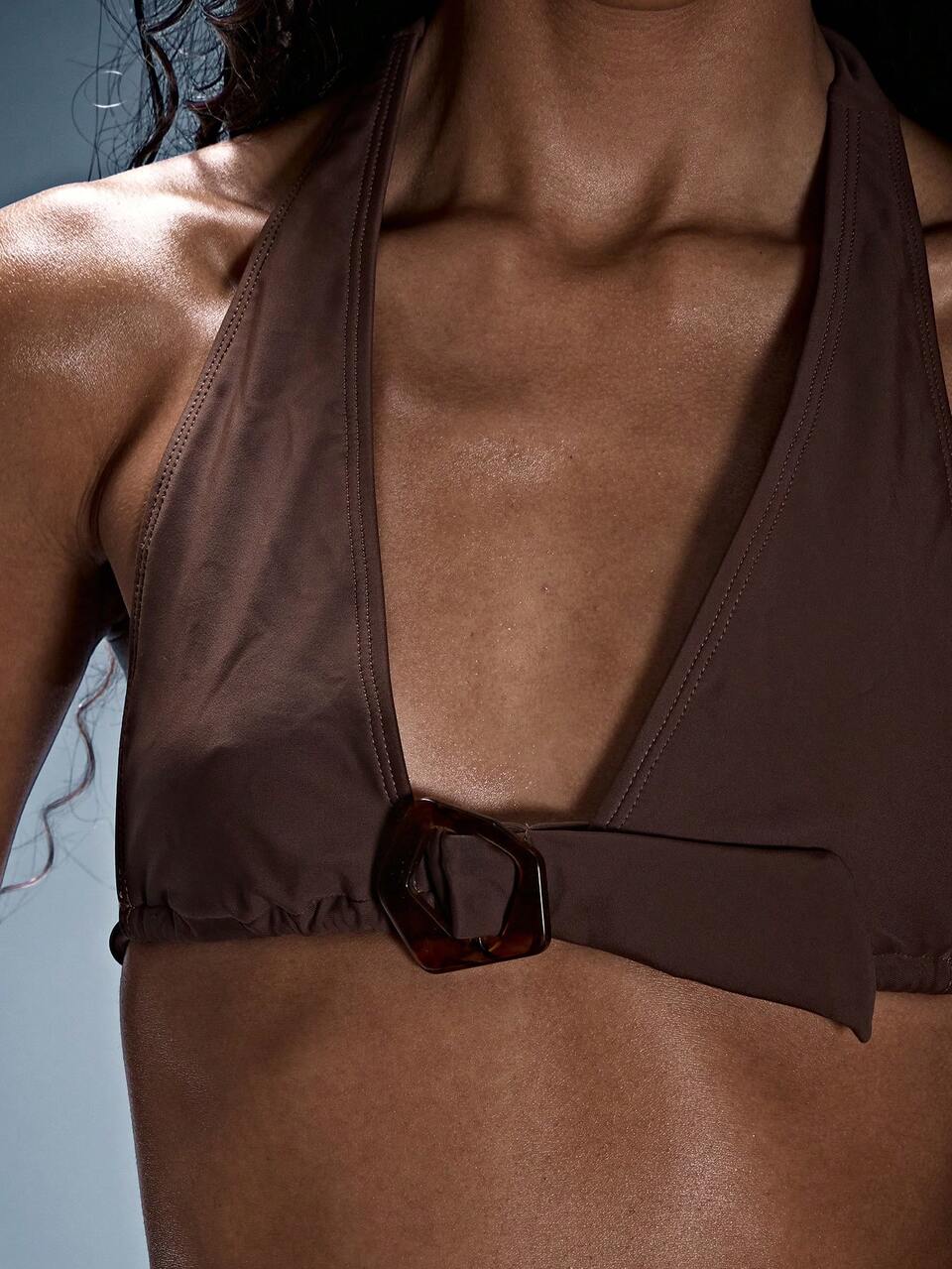 Halterneck Buckle Detail Bikini Top Summer Sexy Festival Holiday Ibiza Rave Boho Beach Cover Up Swim Vacation Escapade Spring