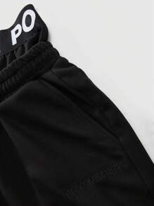 ROMWE MEN Street Life 男士休闲图案印花水洗雪花短裤，双腰带效果，街头风格 - 黑色 - 查看 7