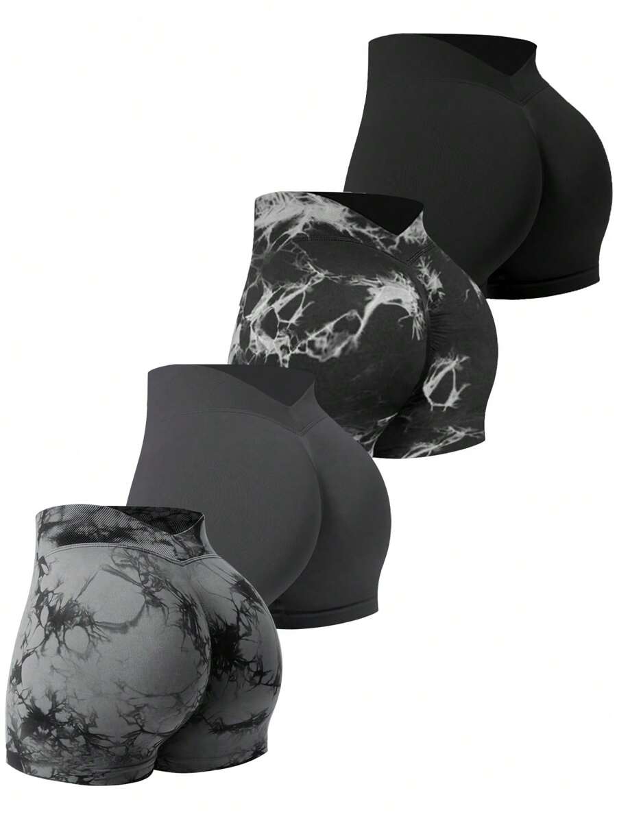 Easithlete 女士扎染日常健身运动短裤骑行短裤