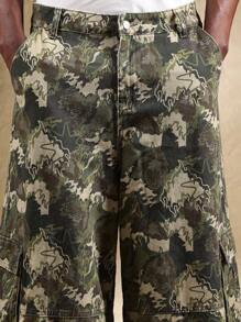 SUMWON 宽腿工装风格牛仔短裤 破洞休闲街头风 夏季节日磨边实用牛仔短裤 - 綠色 - 查看 6