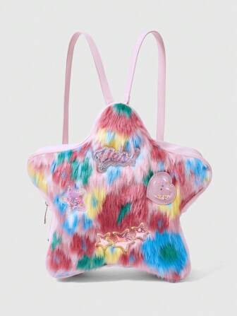 Kawaii Sac à dos pour femme, forme d'étoile, peluche, couleur, mode, personnalité, simple, polyvalent, style de rue, doux et cool pour les filles, filles branchées, style Y2K, preppy, école, université, automne et hiver