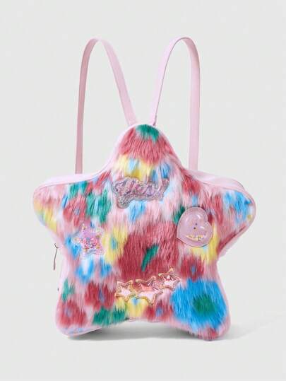 Kawaii Ladies, Women Backpack, Star Shape, Plush, Color, Fashionable, Personalized, Simple, Versatile, Street, Sweet And Cool Girls, Hot Girls, Y2k, Preppy Style, School, College, Autumn And Winter