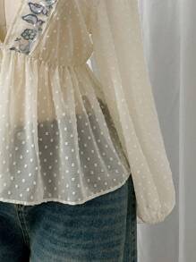 SHEIN Clasi Plus Size Floral Lace Patchwork Chiffon Blouse, Resort Style, Spring/Summer Elegant Exquisite - Apricot - View 6