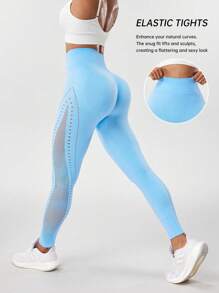 Seamluxe SHEIN Sport Einfarbige Yoga-Leggings mit hoher Taille für Damen, Cut Out