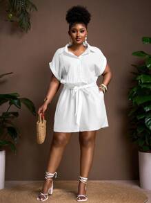 Veslaya Autumn & Winter New Arrivals, Women Plus Size Jumpsuit - White - View 5