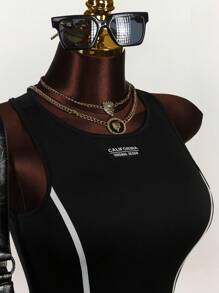 Amplova 大码女式拼色带饰荷叶边下摆迷你连衣裙 - 黑色 - 查看 7