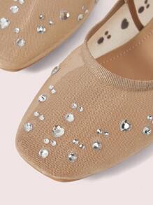 CUCCOO DOLLMOD أحذية أنيقة مريحة للنساء من نوع مري جين بتصميم قدم لوز مستديرة، بتزيين حزام من الشبكة والراين ستون مع فيونكة، تصميم مع تهوية جيدة