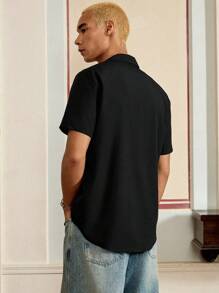 SWAVVY Men's Short Sleeve Woven Casual Shirt For Summer - Black - View 2