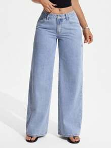 Jeanoix Women's Loose Fit Pocketed Wide Leg Casual Jeans