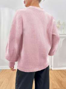 SHEIN Cottnline Women Rhinestone Flower Button Detailed Soft Touch Elegant Chick Cardigan - Baby Pink - View 2