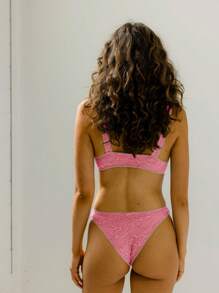 Aralina 可爱蕾丝节日内衣性感内衣两件套，带蝴蝶结和饰边 - 淺粉色 - 查看 2