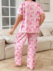 SHEIN Girls Plus Size Butterfly Print Bow Decoration Pajama Set - Multicolor - View 3
