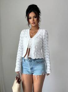 Breezaya Asymmetric Front Panel Lace-Up Cardigan Fall Winter Cloth For Women - White - View 7