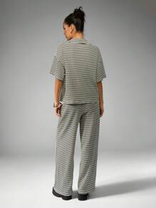 MISSGUIDED Sommer gestreifter Resort Co-Ord Set mit weitem Bein, lässige Urlaubsstrand Loungewear, Strandurlaub Zweiteiler mit weitem Kragen