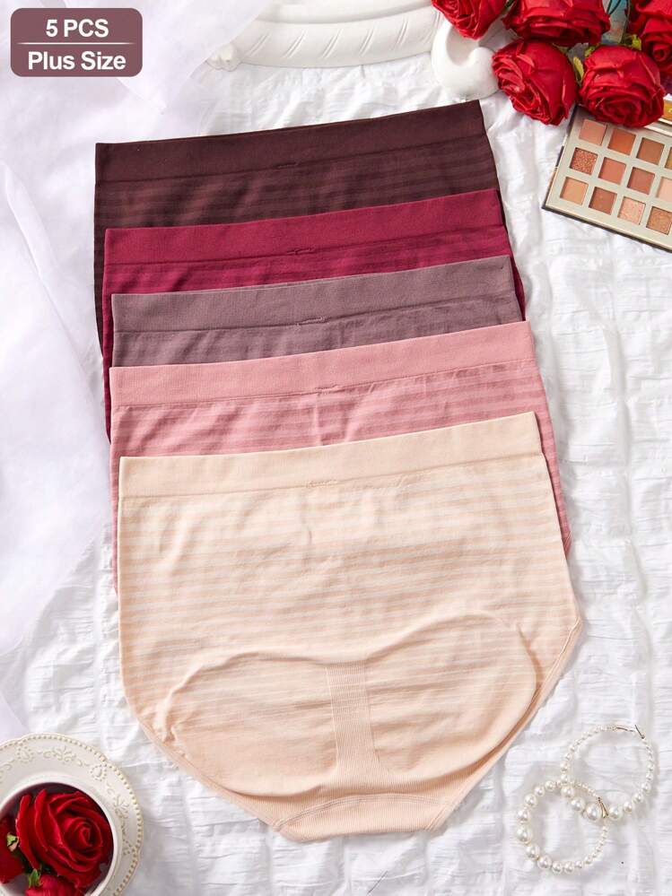 NudeFit 5 piezas Bragas sin costuras estampadas a rayas de talla grande y cintura alta cómodas y elásticas para mujer - Multicolor - Añade 8