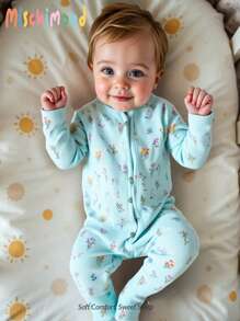 Infant Girls' Floral Collection Ribbed Digital Print Long Sleeve Footless Jumpsuit With Reversible Foot Cuffs - Multicolor - View 1