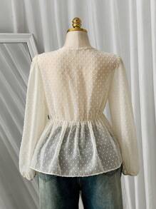 SHEIN Clasi Plus Size Floral Lace Patchwork Chiffon Blouse, Resort Style, Spring/Summer Elegant Exquisite - Apricot - View 5