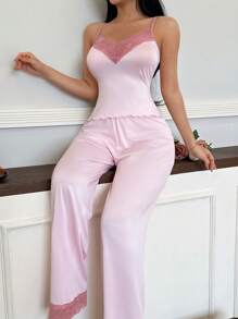 SHEIN Lace Trim Camisole And Pants Women Pajama Set