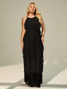 Auralis Plus-Size Women's Summer Dress, Vacation Women's Dress, Elegant Women's Clothing, Summer Backless Dress, Black Long Dress, Flowing Dress Summer Dresses For Women Beach Outfits For Woman Birthday Dresses For Women Flowy Dress Dresses For Women Party Sexy Dresses For Women Summer Dresses For Vacation Going Out Dress,Wedding Guest Dress,Homecoming Dress - Black - View 4