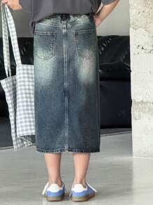 Dazy Kids 青少年女孩休闲牛仔裙 - 淺色水洗藍 - 查看 6