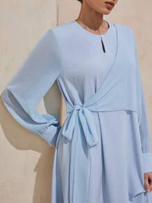 Graceveil Elegant Round Neck Long Sleeve Chiffon Patchwork Dress - Blue - View 6