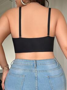 SHEIN Áo ngực liền mạch cỡ lớn cho nữ, áo ngực cổ chữ V nâng ngực không dây, vải gân thông thường, mềm mại và thoải mái, nâng ngực - màu đen - Xem 4