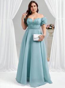 Coutiva فستان سهرة أنيق للنساء كبيرات الحجم، ذو كتف منسدل، مربعات ساخنة مرصع بالراين، كتف مكشوف، بأكمام قصيرة منتفخة، تنورة متموجة، مناسب لحفلات عيد الميلاد وحفلات التخرج والعشاء. فستان سهرة مزين بالترتر والدانتيل الأزهار والتجاعيد والكشكشة والساتان، مناسب للسهرات الرسمية وحفلات الزفاف وعيد الحب - أخضر - مشاهدة 4