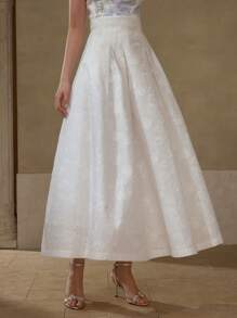 MOTF PREMIUM 提花纯色高腰斜口袋喇叭裙 - 白色 - 查看 4