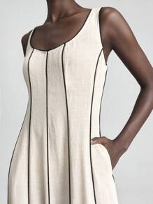 Ontre 2026新款杏色无袖轻薄休闲连衣裙，适合商务场合、日常通勤、优雅海滩度假、婚礼宾客、乡村音乐节等。 - 卡其色 - 查看 5