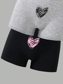 SHEIN 8 件套女童可爱蝴蝶结、心形、豹纹内裤，采用可追溯棉制成，青春期前女童平角裤套装，适合返校时尚 - 彩色 - 查看 4