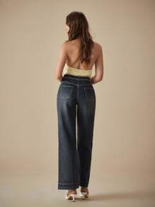 SHEIN MOD 大码时尚链条装饰牛仔裤 - 藍色 - 查看 6