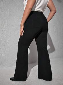 SHEIN Essnce Plus High Waist Flare Leg Trousers - Black - View 6
