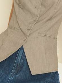 Nöista Áo vest cổ tròn đơn hàng ngày màu trơn mùa hè cho nữ - Cà phê nâu - Xem 3