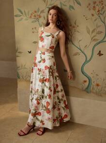 MOTF PREMIUM VESTIDO CAMISERO CON CIERRE Y ESTAMPADO FLORAL