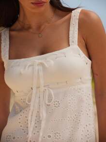 WESTFADE 西部混合罗纹针织与花卉孔眼方领蝴蝶结前部无袖长裙和配套头巾女式两件套西部牛仔女郎夏季纳什维尔乡村音乐会优雅度假装