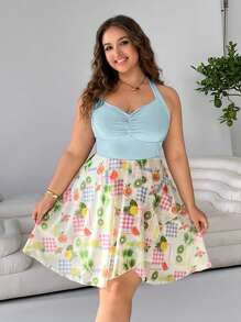 SHEIN EZwear 大码夏季海滩度假休闲海洋风格连衣裙 - 淺藍色 - 查看 3