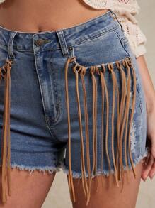 WESTFADE Pantalones cortos vaqueros de verano con bolsillos, efecto desgastado y flecos, estilo bohemio y vaquero para Nashville Rodeo